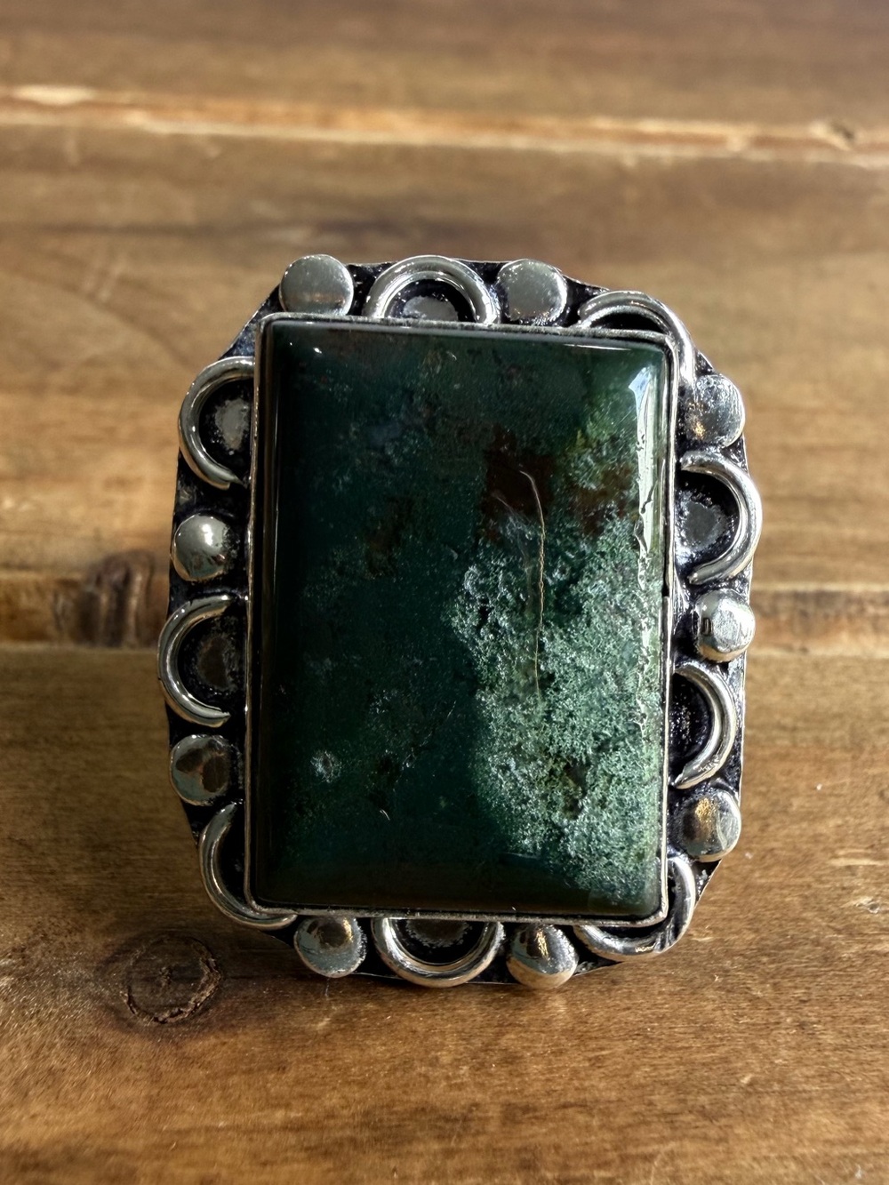 Bloodstone Jasper Quartz Ring Size 8.5 Silver Jewelry 925 Plated Vintage Style
